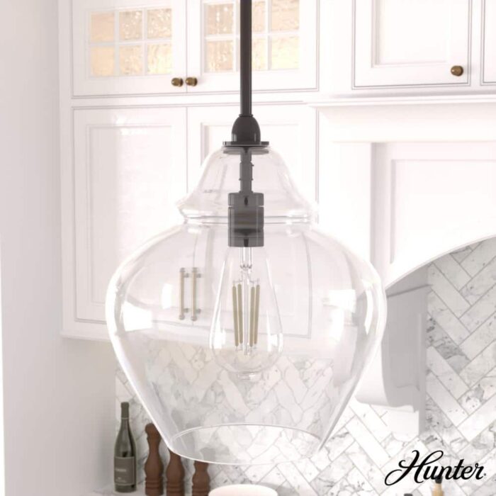 Dunshire 1-Light Noble Bronze Island Pendant Light with Clear Ginger Jar Glass Shade